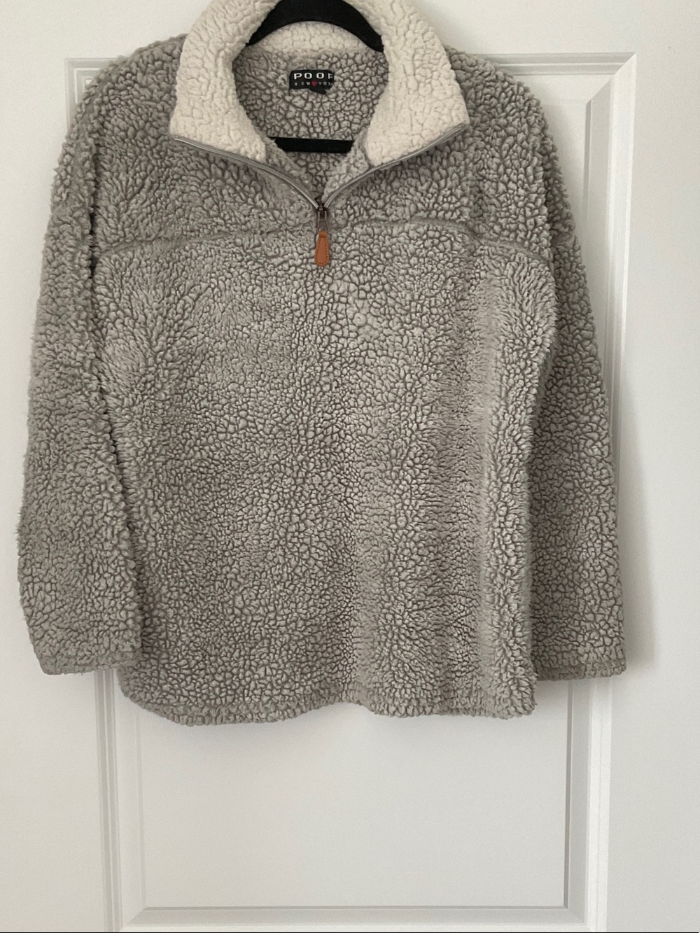 Poof! Plush Sherpa Quarter-Zip Pullover Jacket - Light Gray with Cream Collar